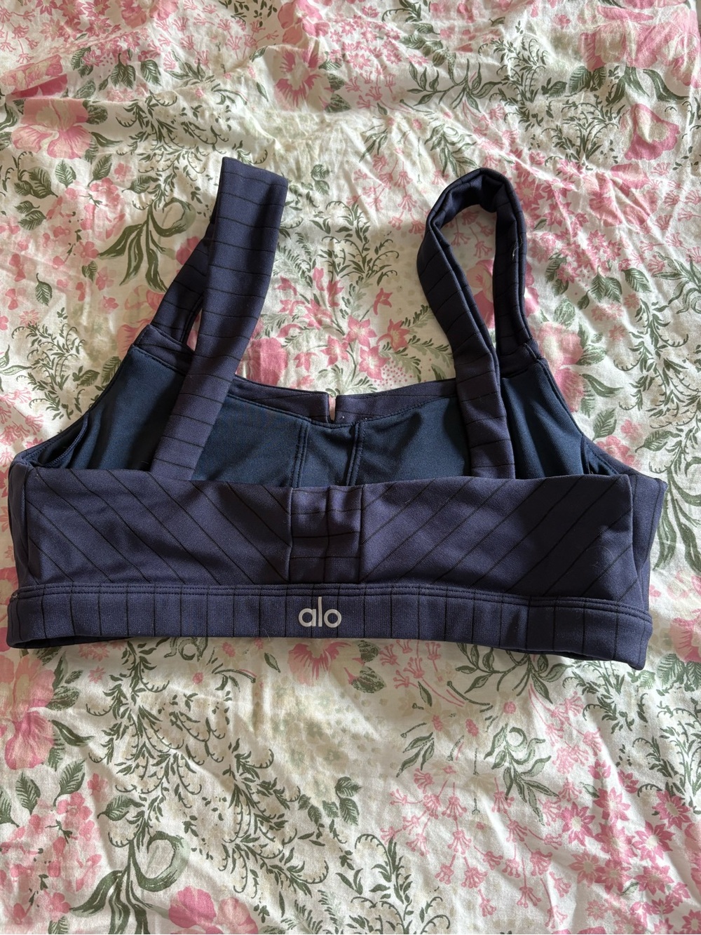 ALO Yoga Navy Quilted-Strap Sports Bra